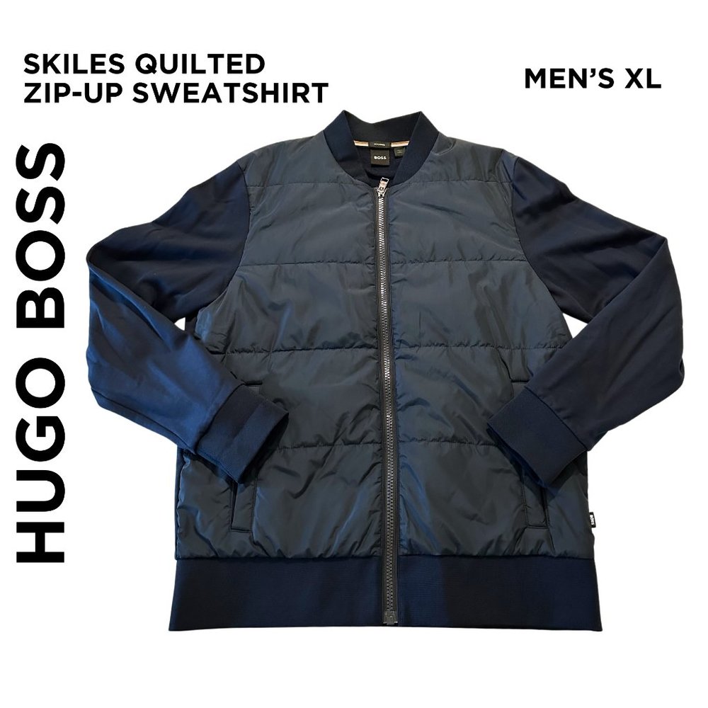 Hugo Boss Men's Skiles Quilted Zip-Up Sweater Jacket | Navy | Size XL